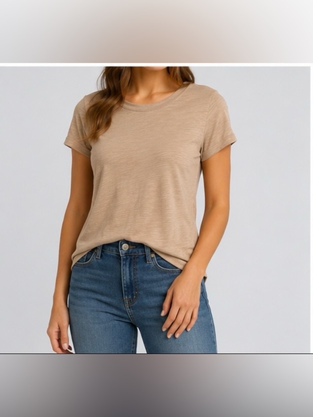 TravisMathew Women’s M Beige Modal Blend Crewneck Tee Shirt Soft Basic